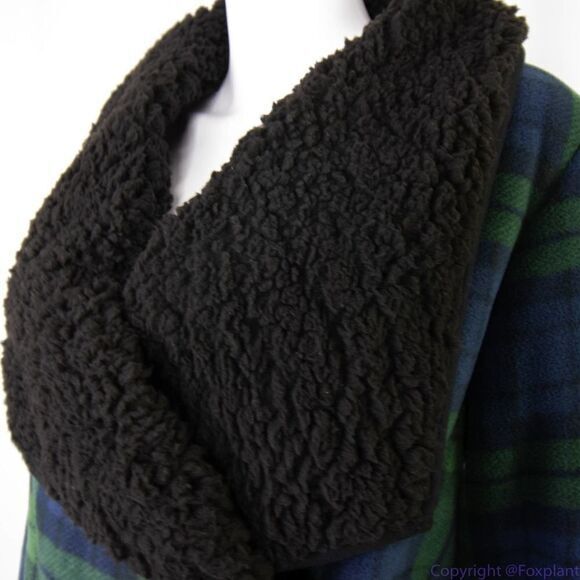 NWT JACHS Girlfriend green blue plaid Buffalo Sherpa jacket, size M - Picture 6 of 16